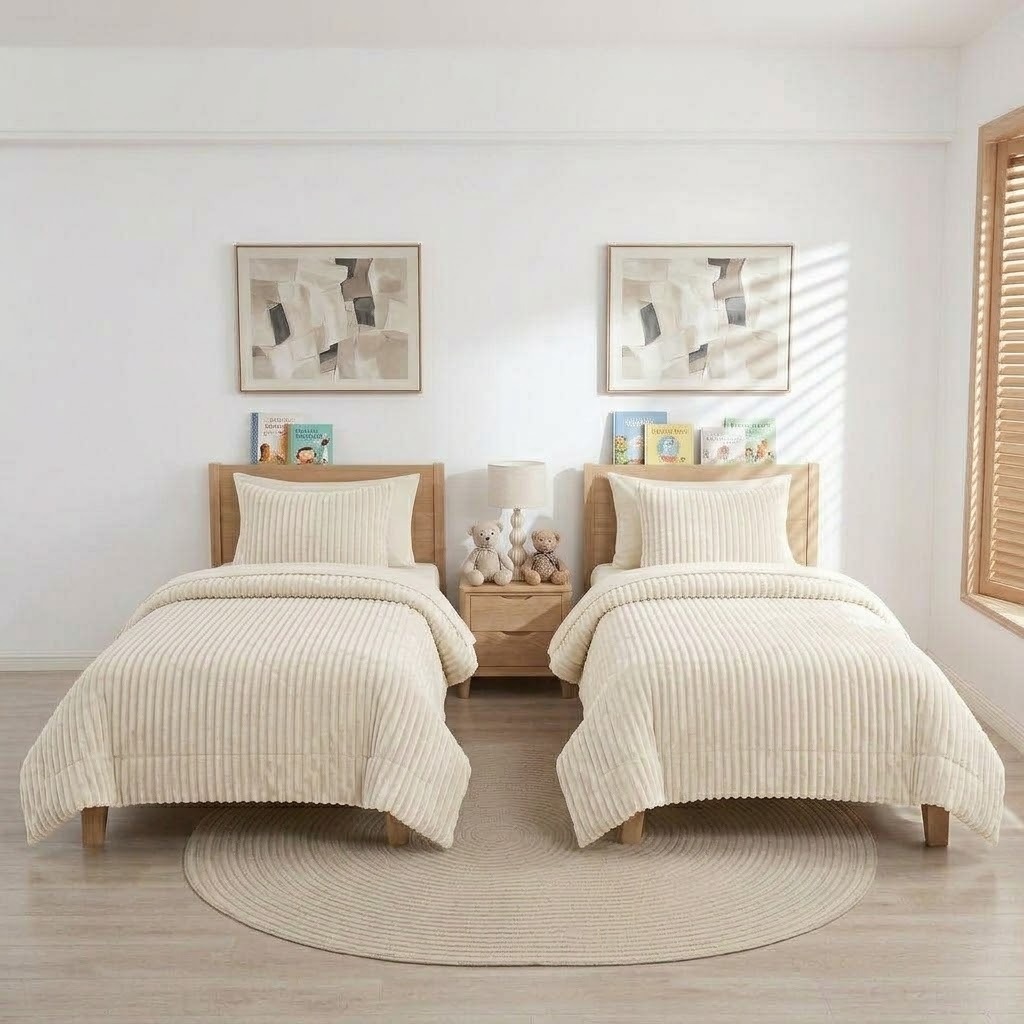 Stripe Fur Face | Solied Flannel Face Comforter SET (4) PCs - Nefertity